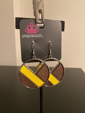 Paparazzi Yellow and Brown Round Geometric Drop Earrings